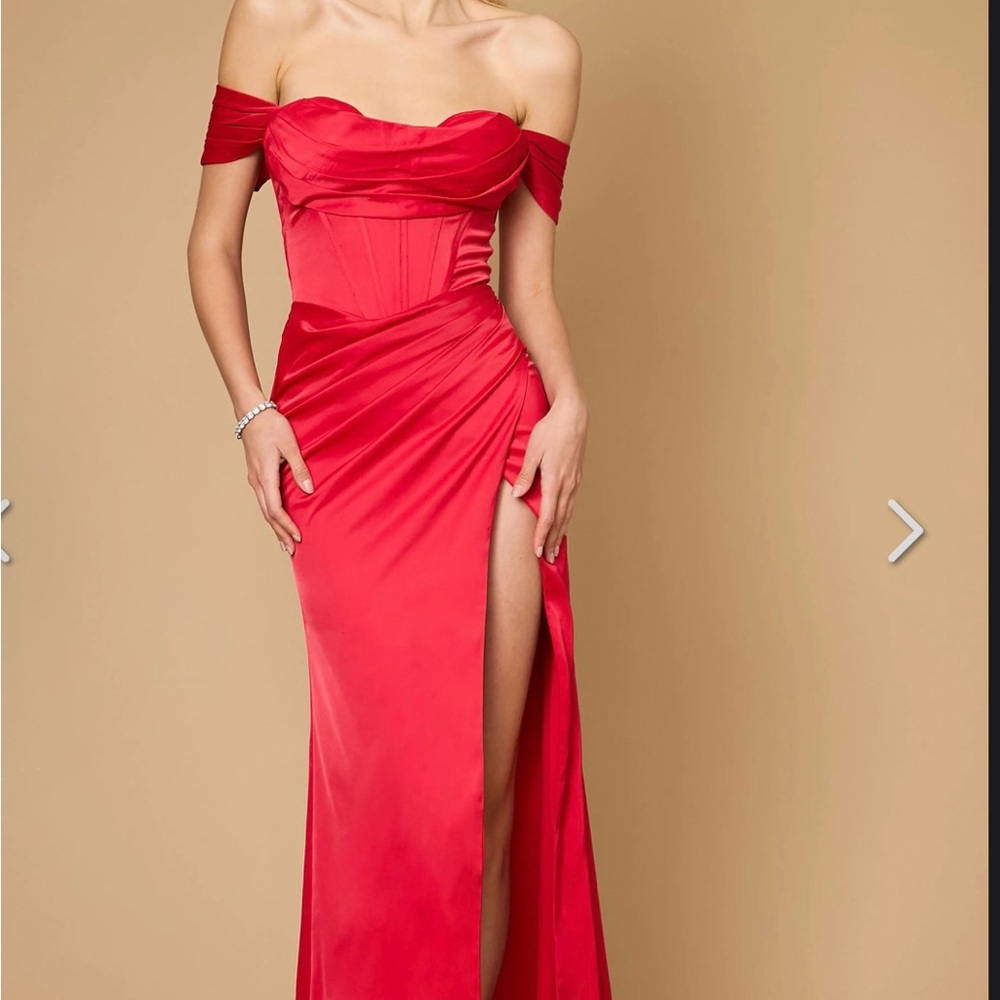 Elegant Red Off-Shoulder Evening Gown
